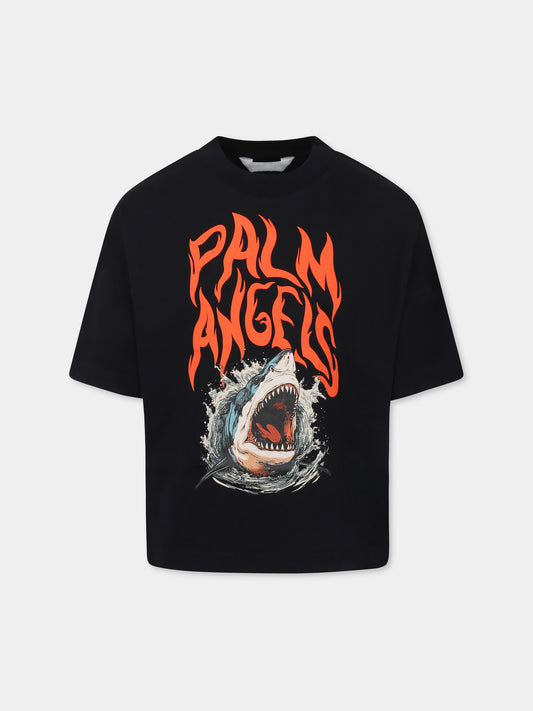 T-shirt noir pour garçon avec requin
