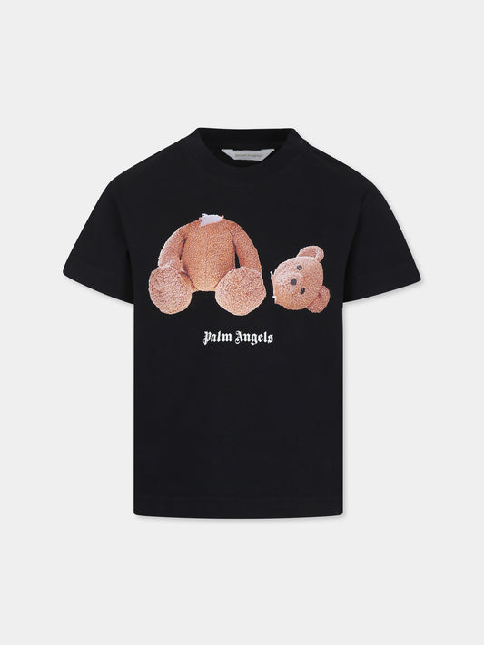 T-shirt noir pour garçon avec ours