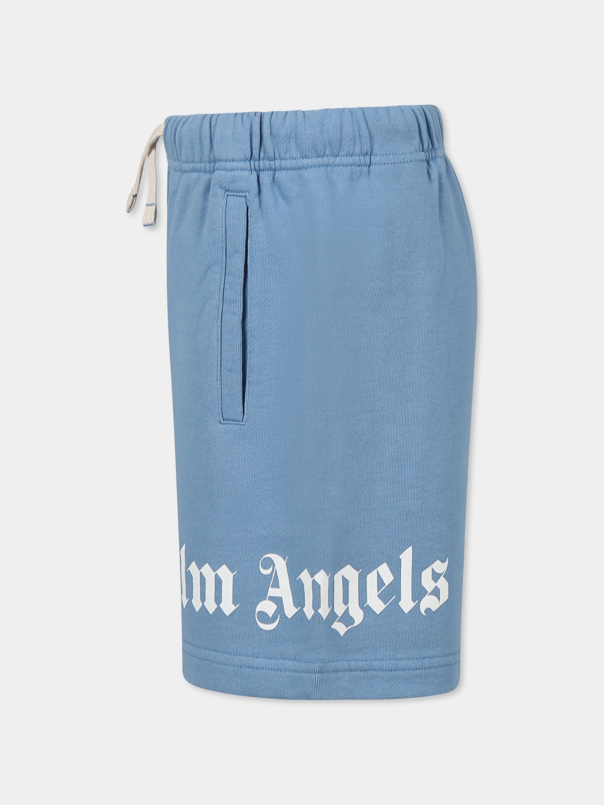 Shorts celesti per bambino con logo,Palm Angels,PBCI006C99FLE0024203