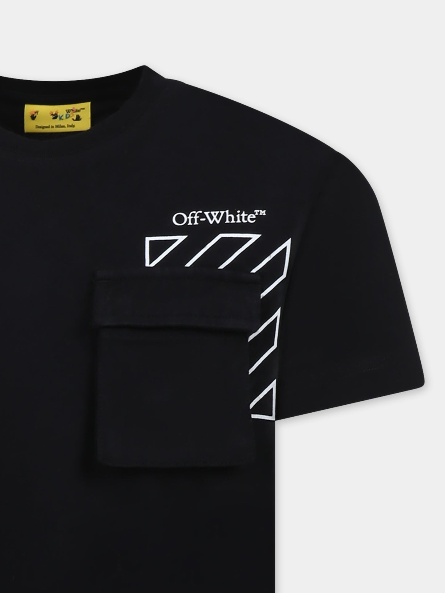 T-shirt nera per bambino con logo e frecce,Off White,OBAA016S25JER0011001