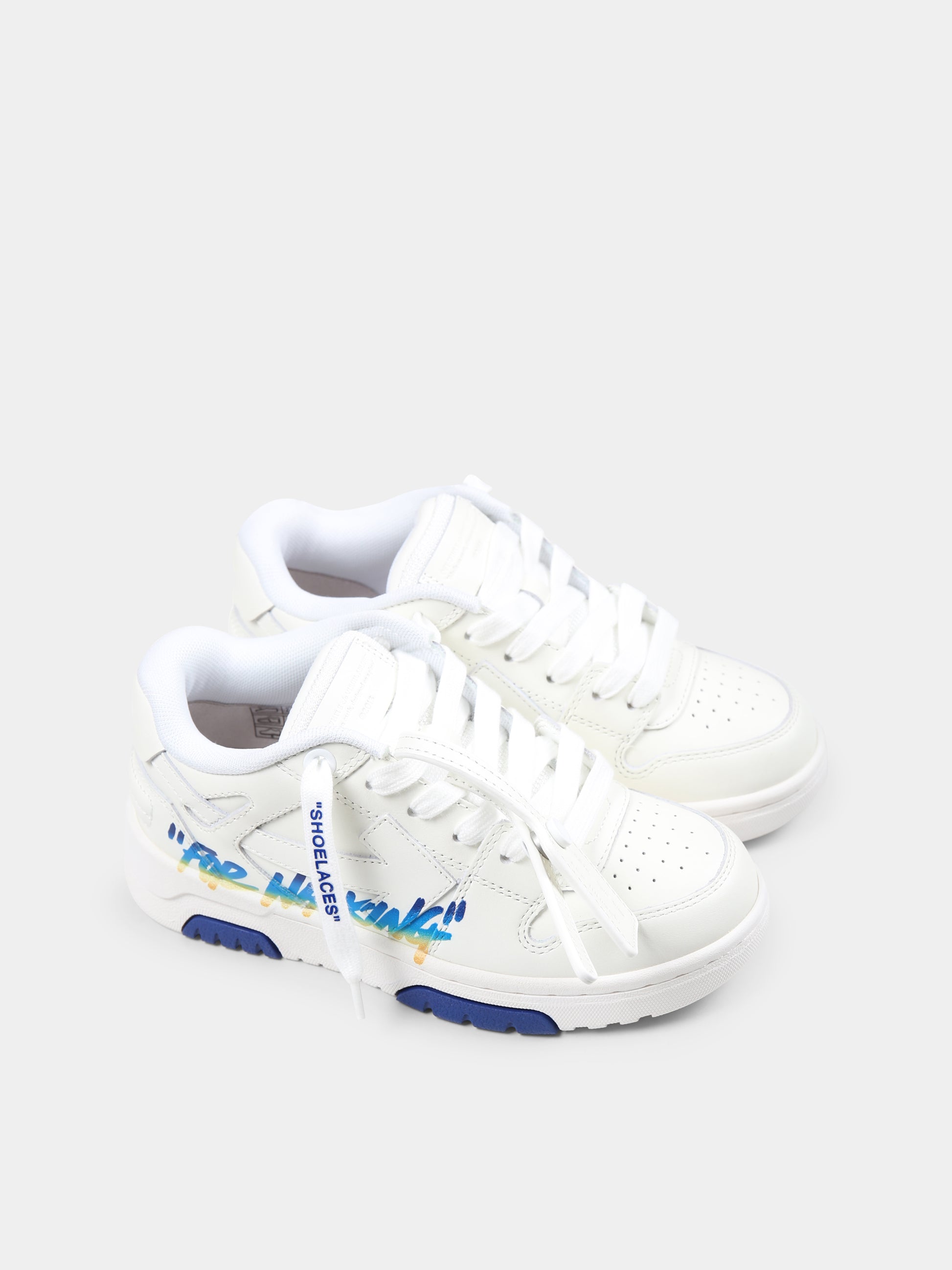 Sneakers Out of Office bianche per bambino con freccia,Off White,OBIA011S25LEA0020184