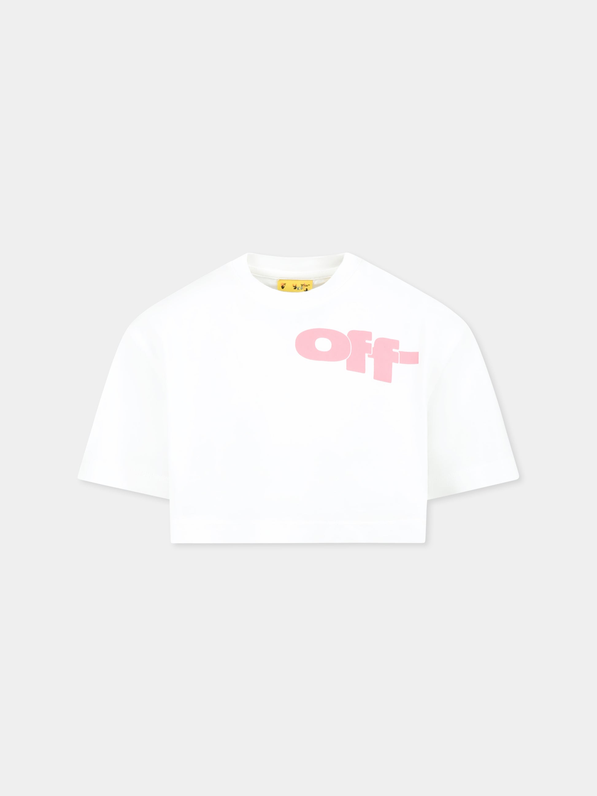 T-shirt crop bianca per bambina con logo,Off White,OGAA019S25JER0010130