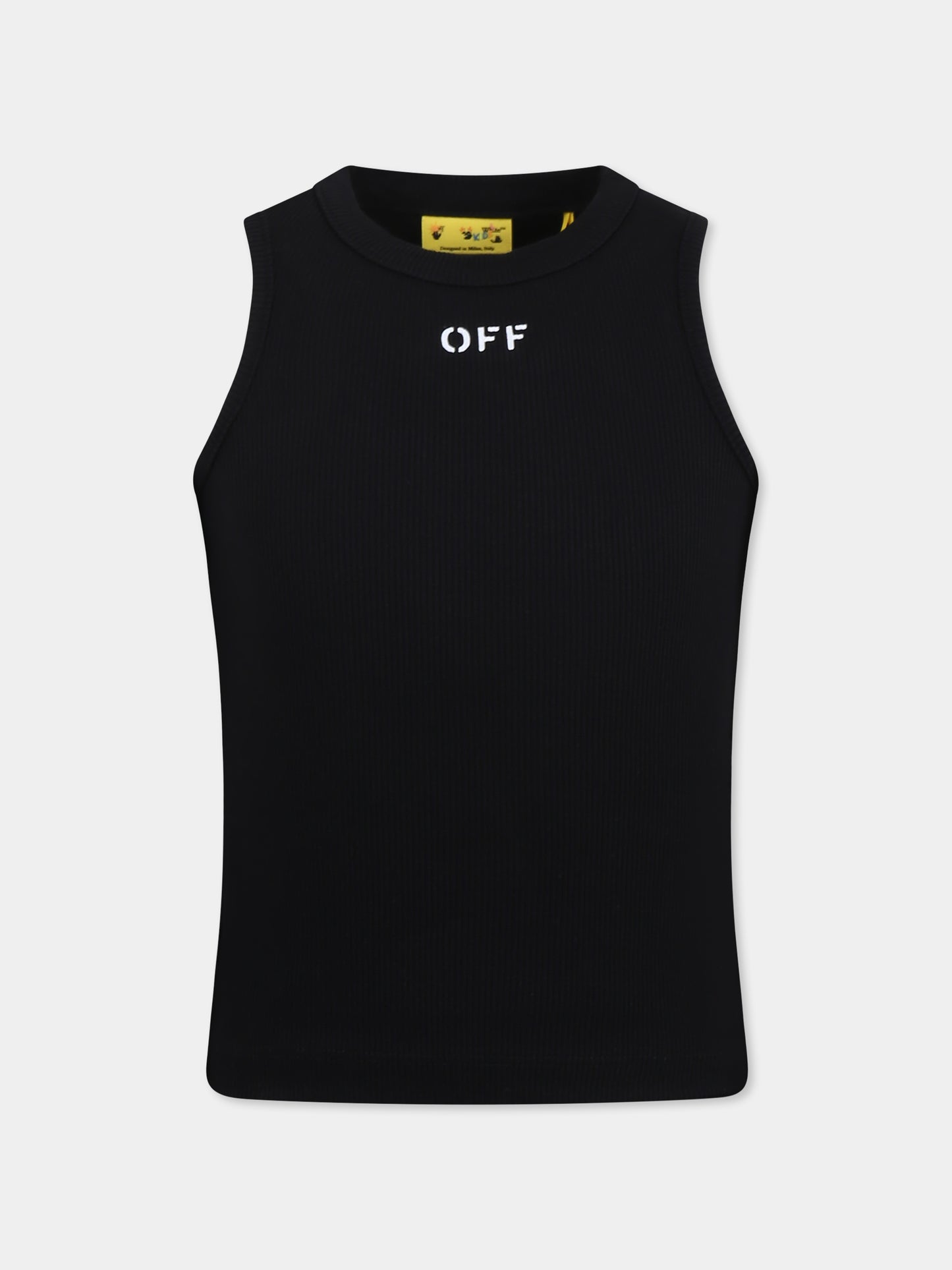 Canotta nera per bambina con logo,Off White,OGAD009S25JER0011001