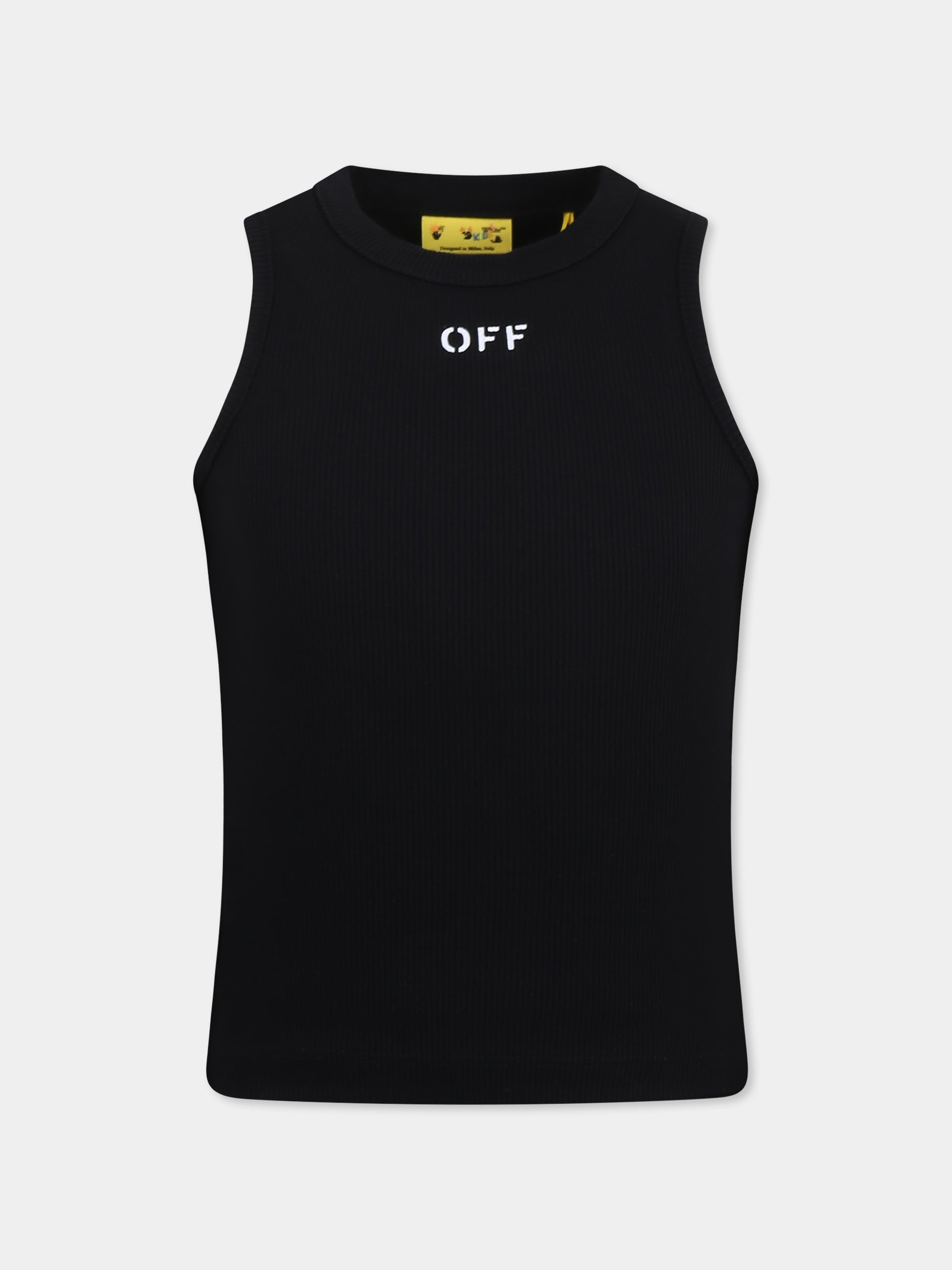 Canotta nera per bambina con logo,Off White,OGAD009S25JER0011001