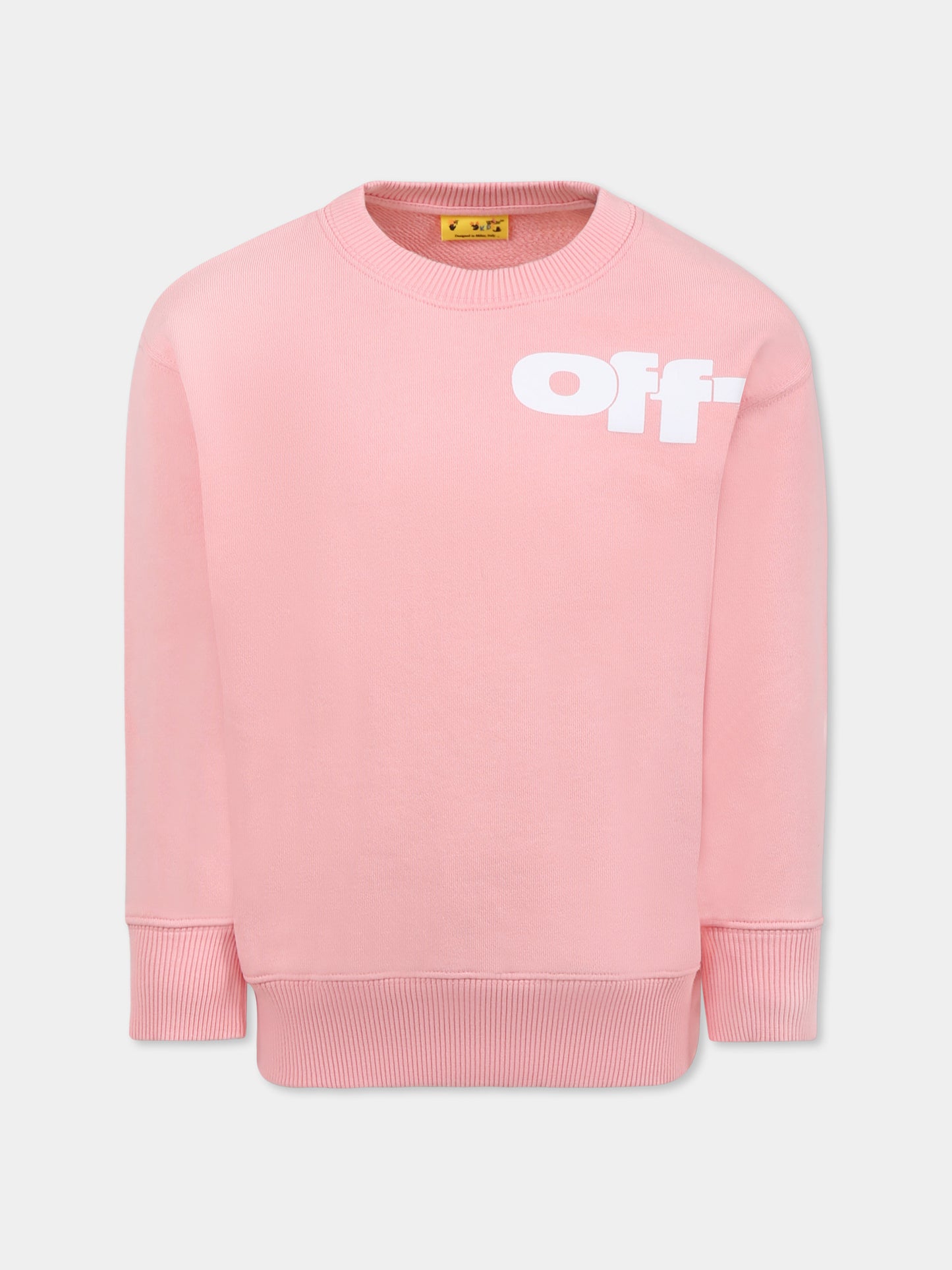 Felpa rosa per bambina con logo,Off White,OGBA001S25FLE0023001