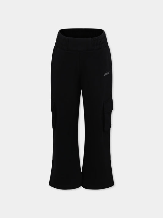 Pantaloni neri per bambina con logo,Off White,OGCH00BS25FLE0011072