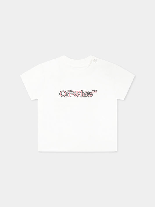 T-shirt bianca per neonata con logo,Off White,OGXB001S25JER0010130