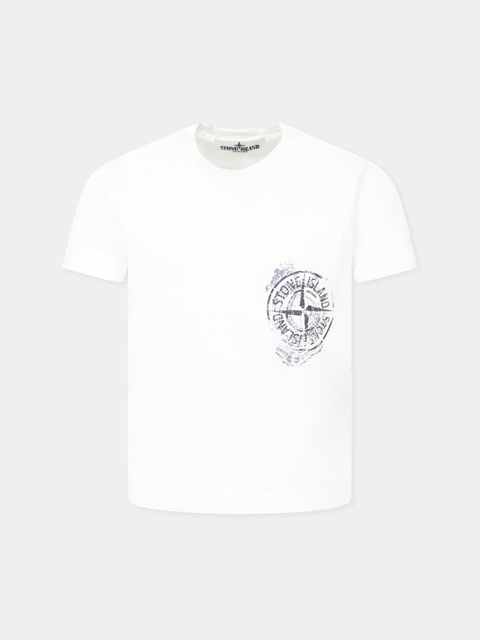 T-shirt blanc pour garçon avec boussole