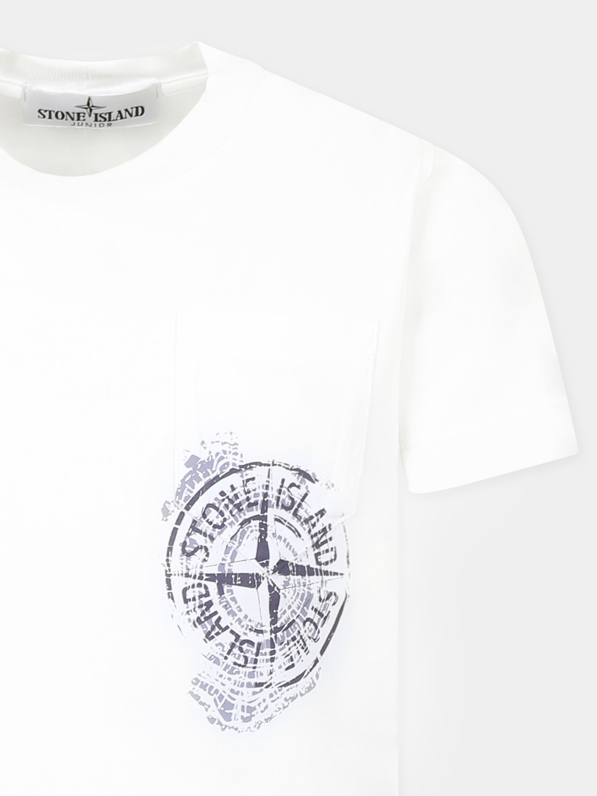 T-shirt bianca per bambino con stampa bussola,Stone Island Junior,K1S16 2100012 S0129 V0001