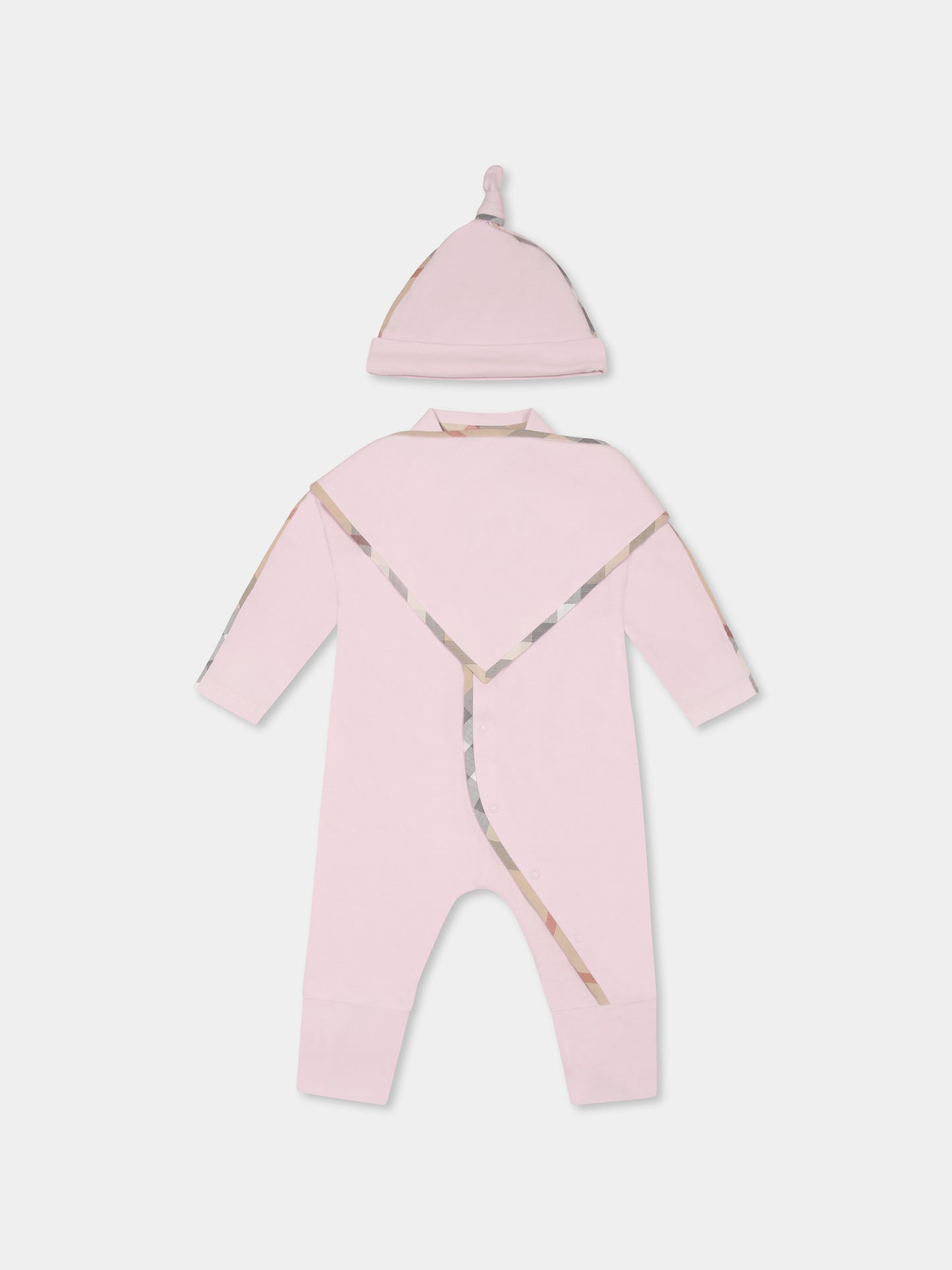 Ensemble combinaison rose pour bébé fille avec vintage check