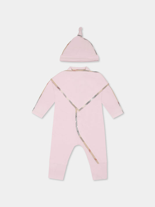 Ensemble combinaison rose pour bébé fille avec vintage check