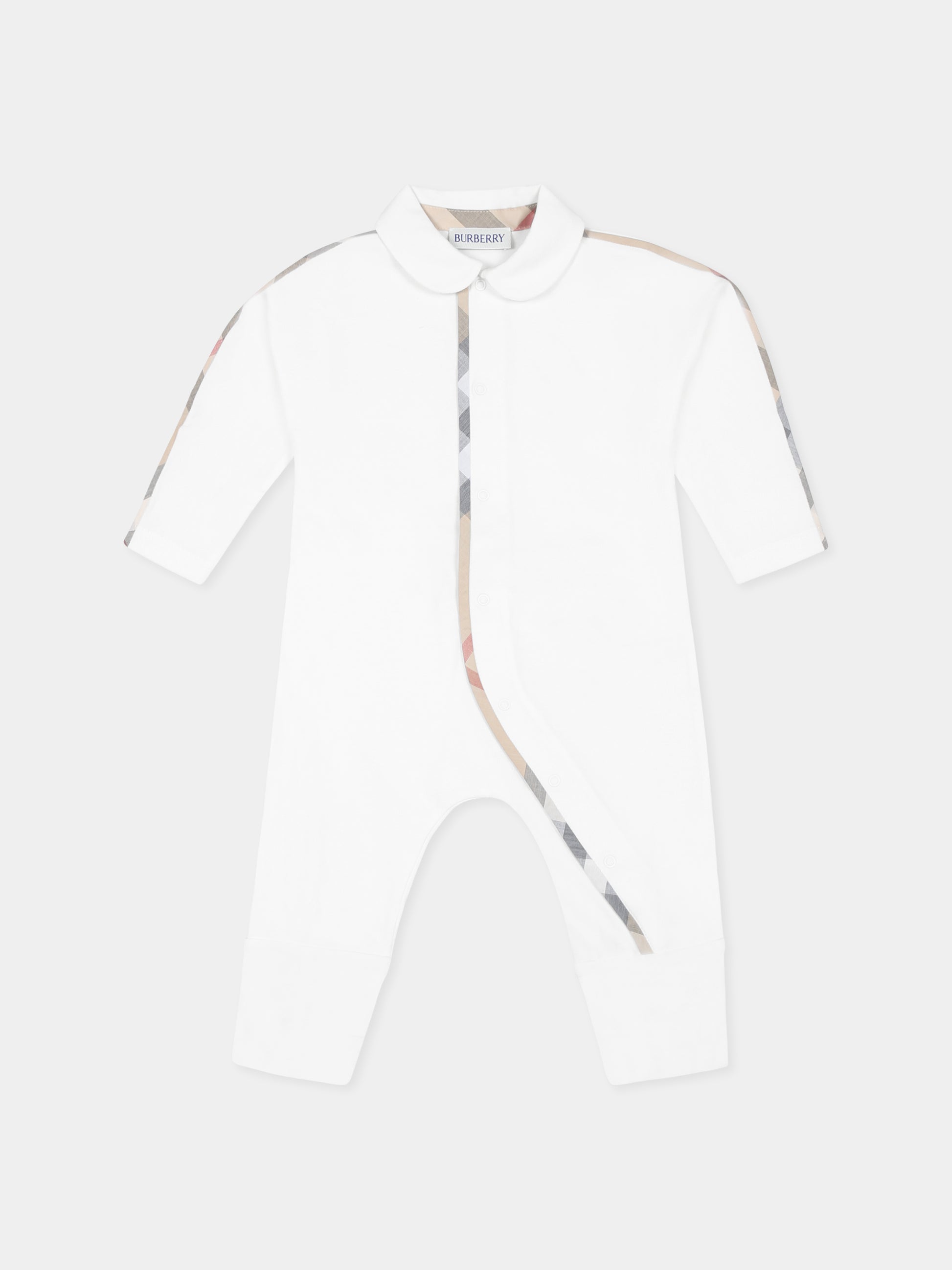 Set tutina bianca per neonati con check vintage,Burberry Kids,8100691 A1464