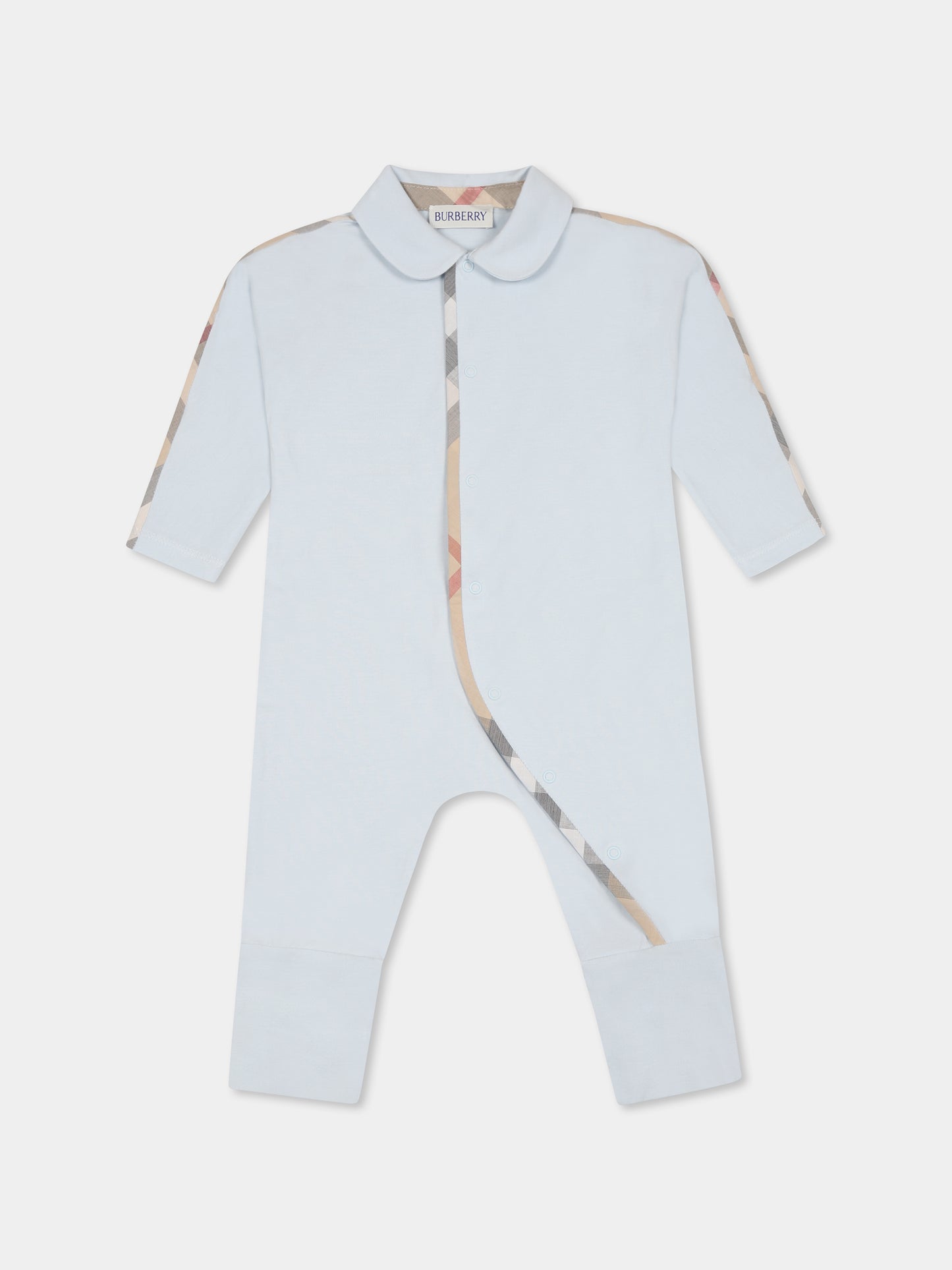 Ensemble combinaison bleu clair pour bébé garçon avec vintage check
