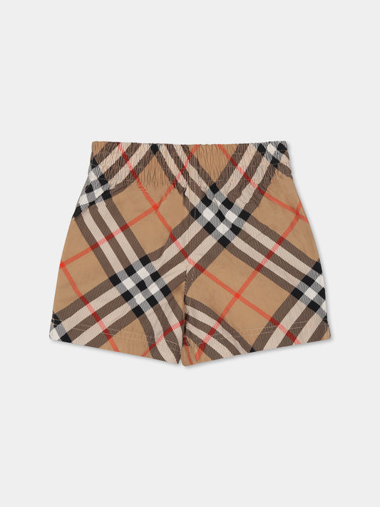 Short de bain beige pour bébé garçon avec vintage check