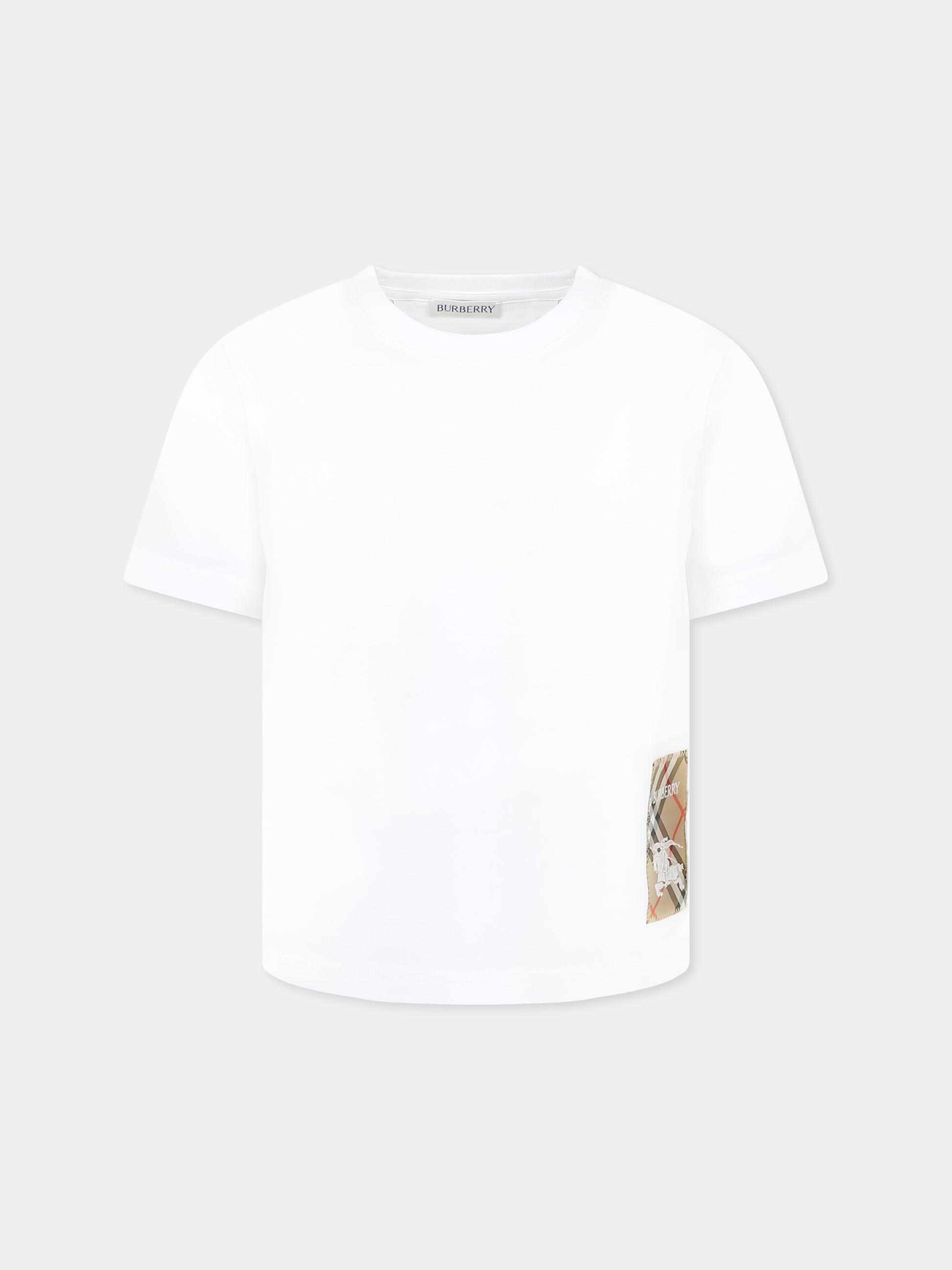 T-shirt bianca per bambini con iconico check vintage,Burberry Kids,8100457 A1464