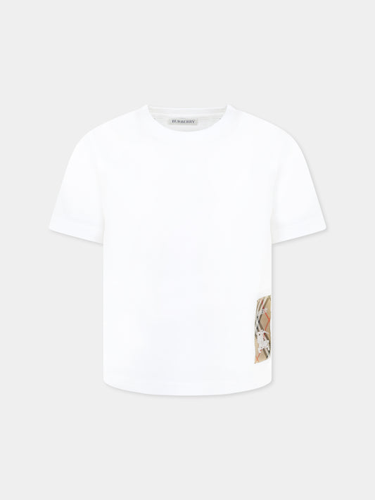 T-shirt bianca per bambini con iconico check vintage,Burberry Kids,8100457 A1464