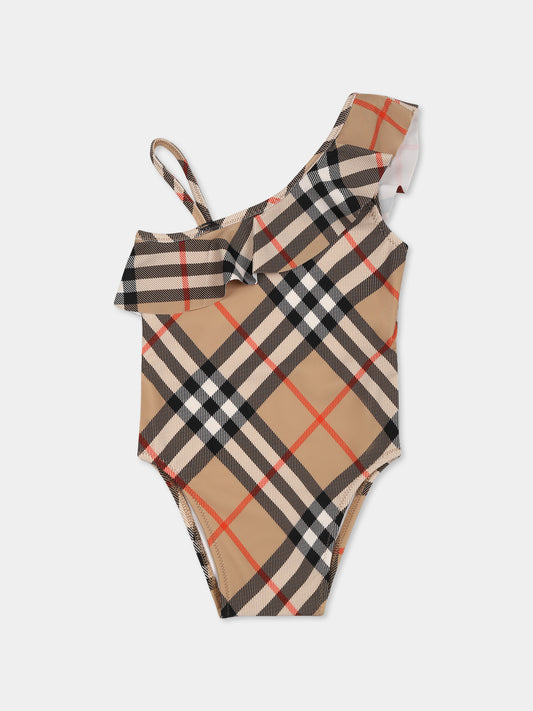 Maillot de bain beige pour bébé fille avec vintage check