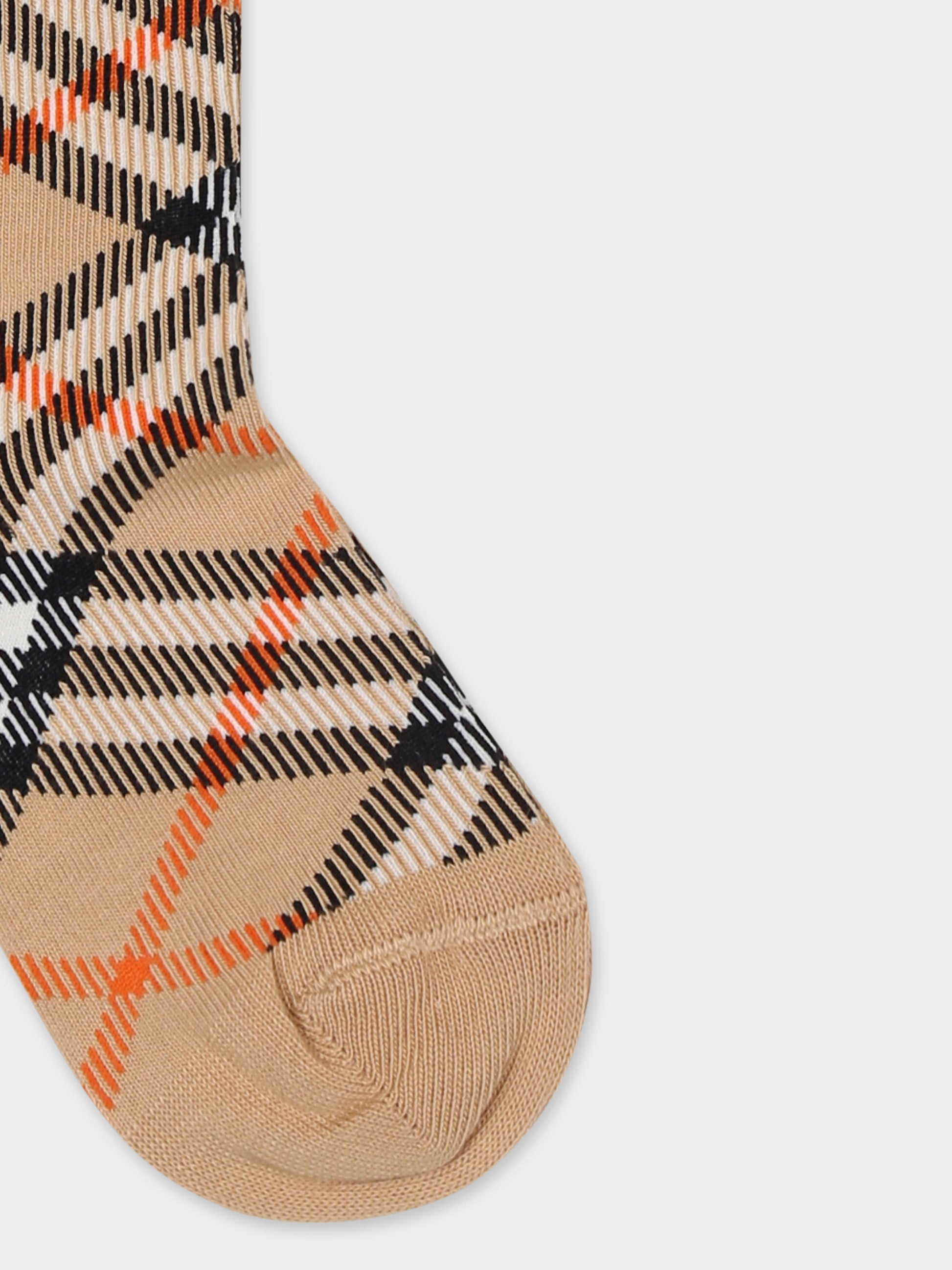 Calze beige per bambini con check vintage,Burberry Kids,8100428 B9368