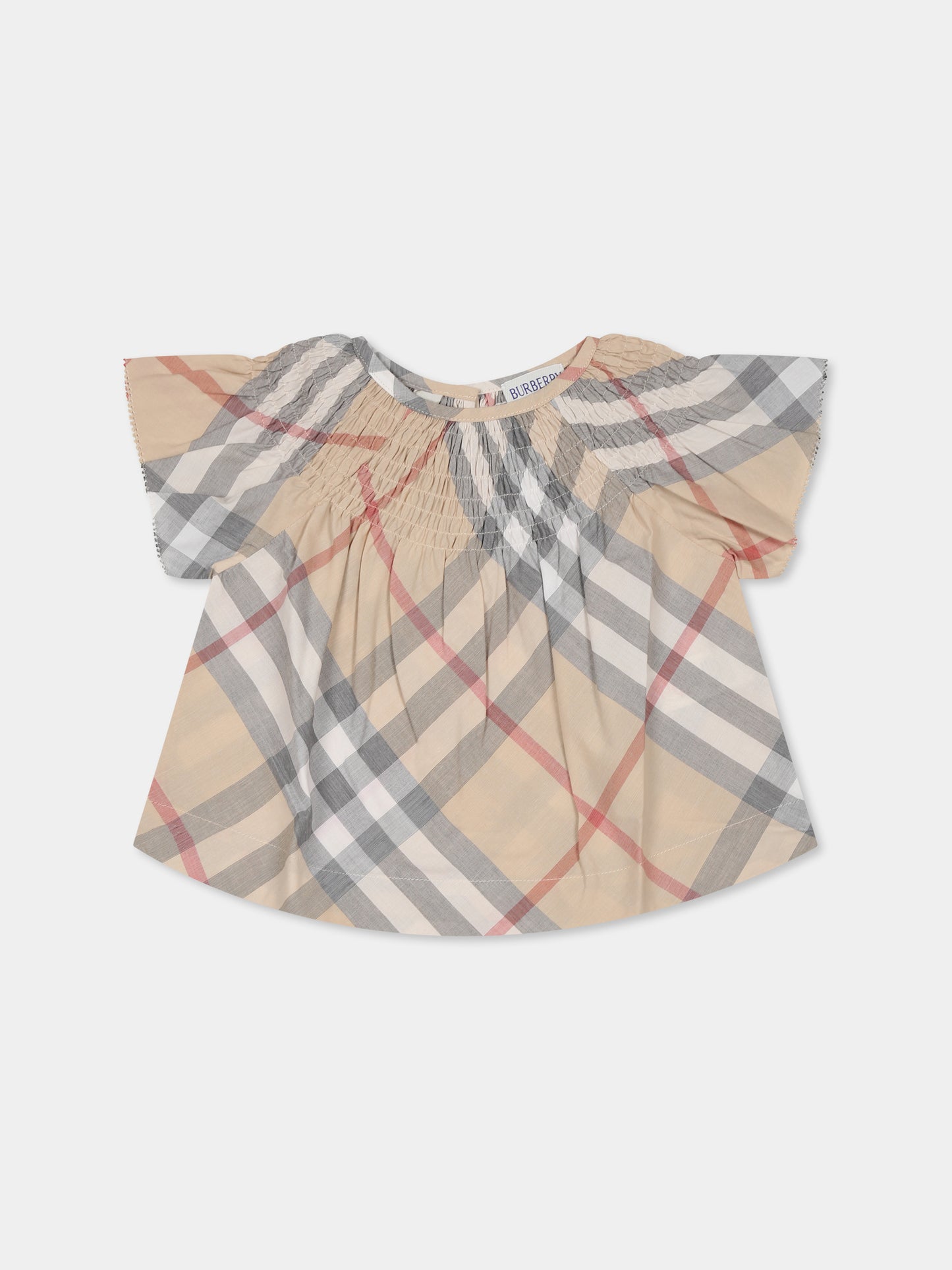 Top beige pour bébé fille avec vintage check