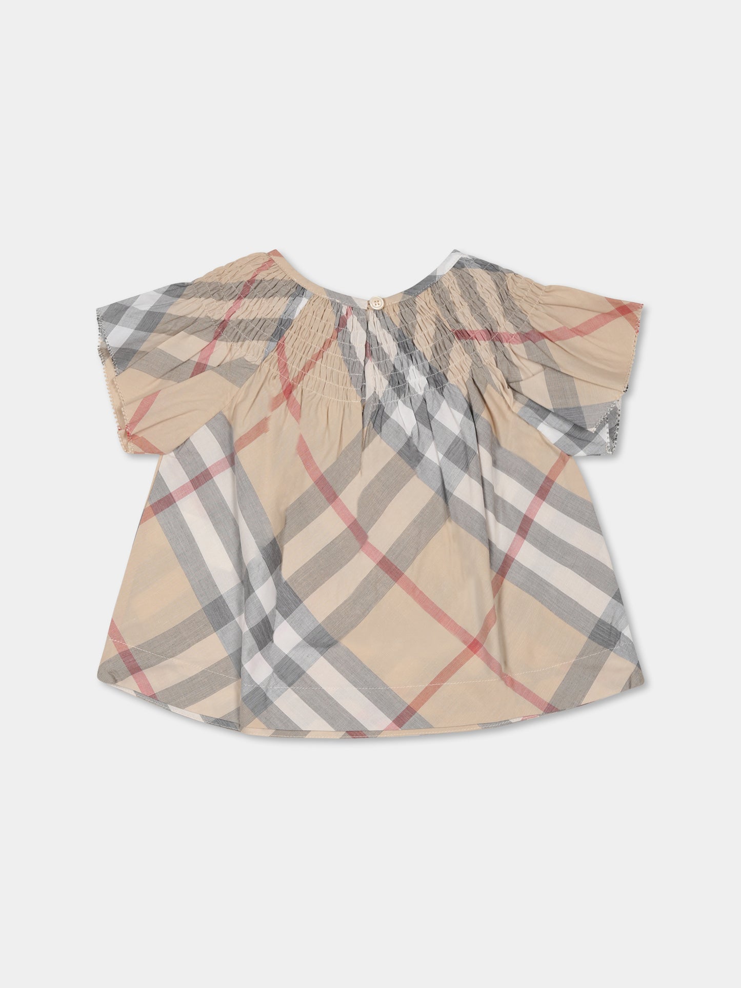 Top beige pour bébé fille avec vintage check