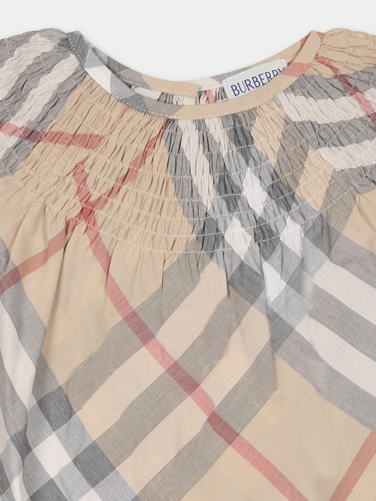 Top beige pour bébé fille avec vintage check