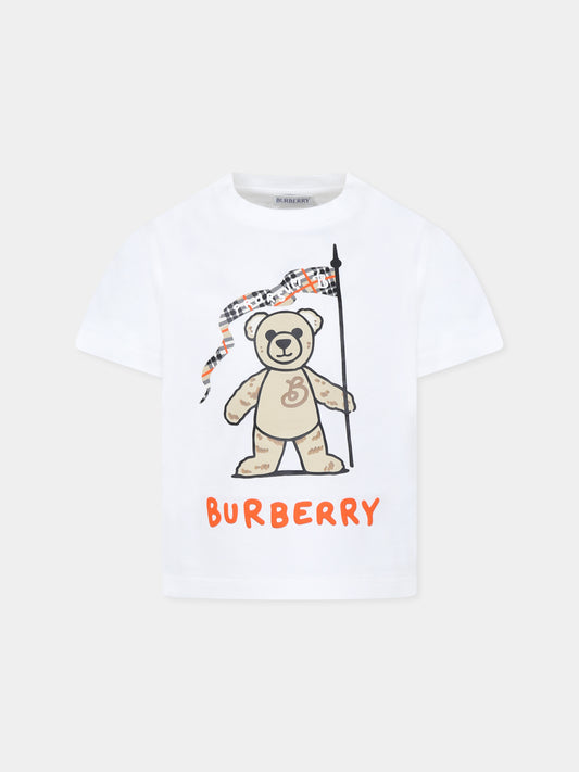 T-shirt bianca per bambini con orsetto Thomas,Burberry Kids,8105198 A1464