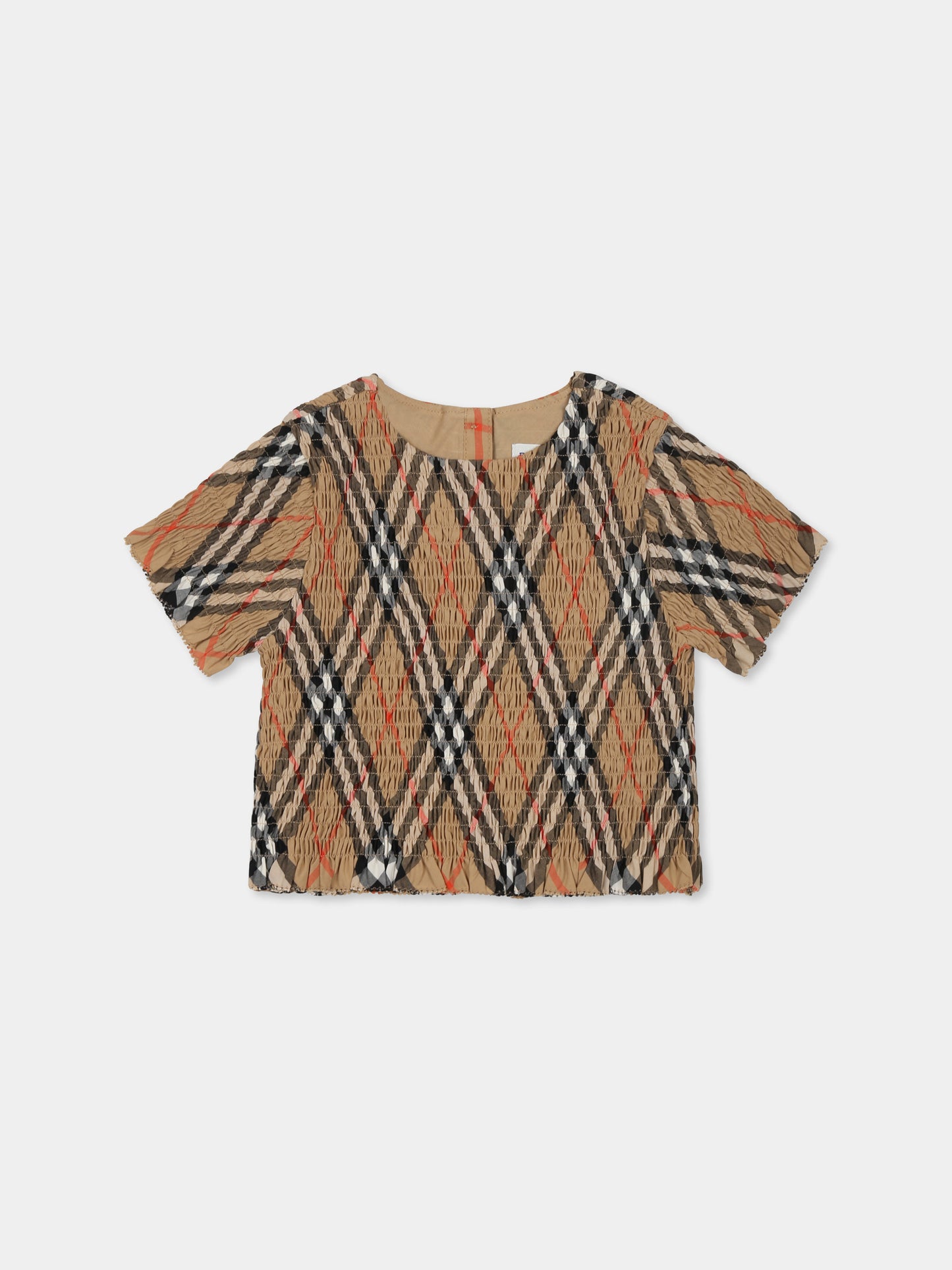 Top beige per neonata con check vintage,Burberry Kids,8100547 B9368