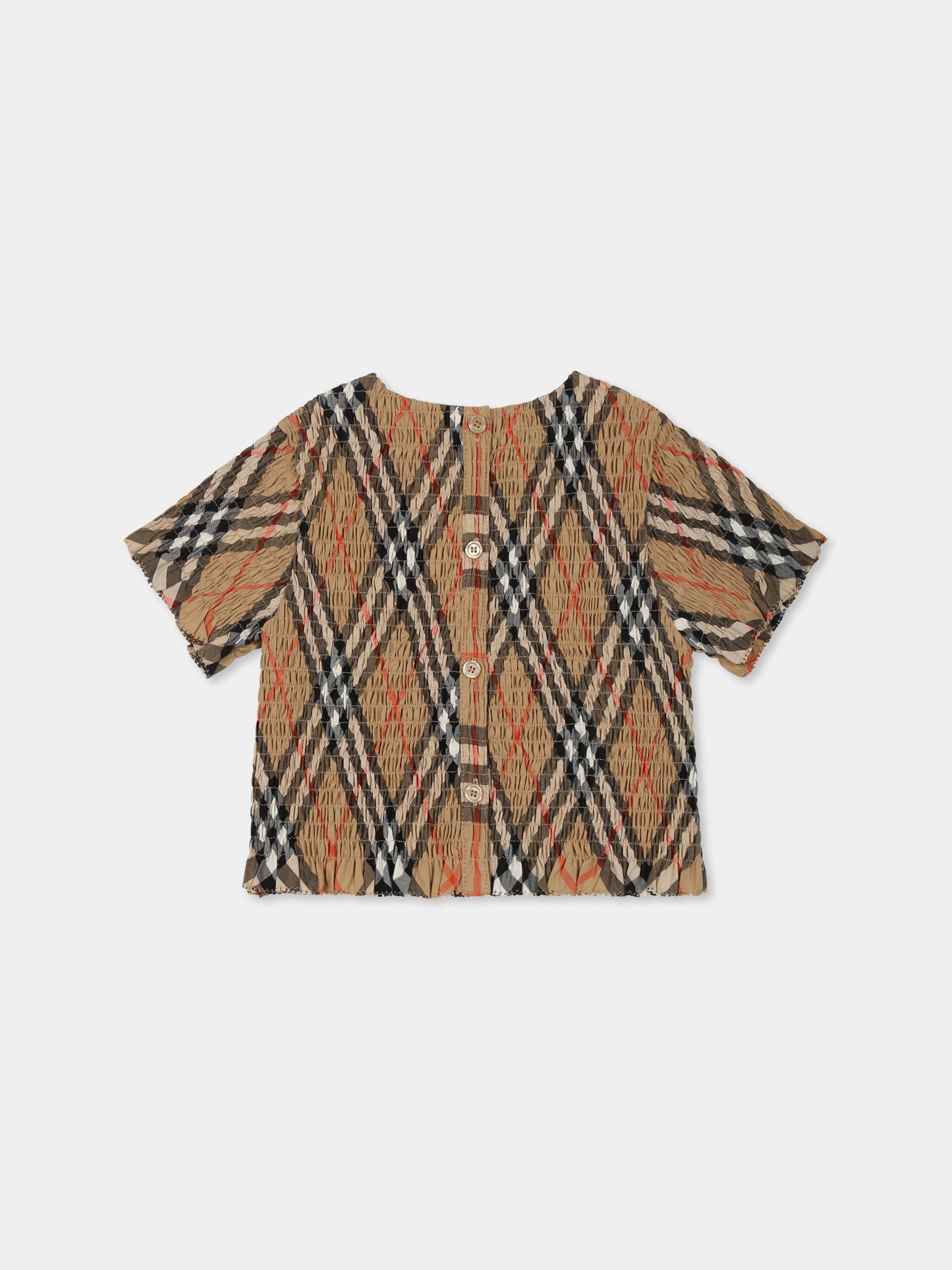 Top beige per neonata con check vintage,Burberry Kids,8100547 B9368