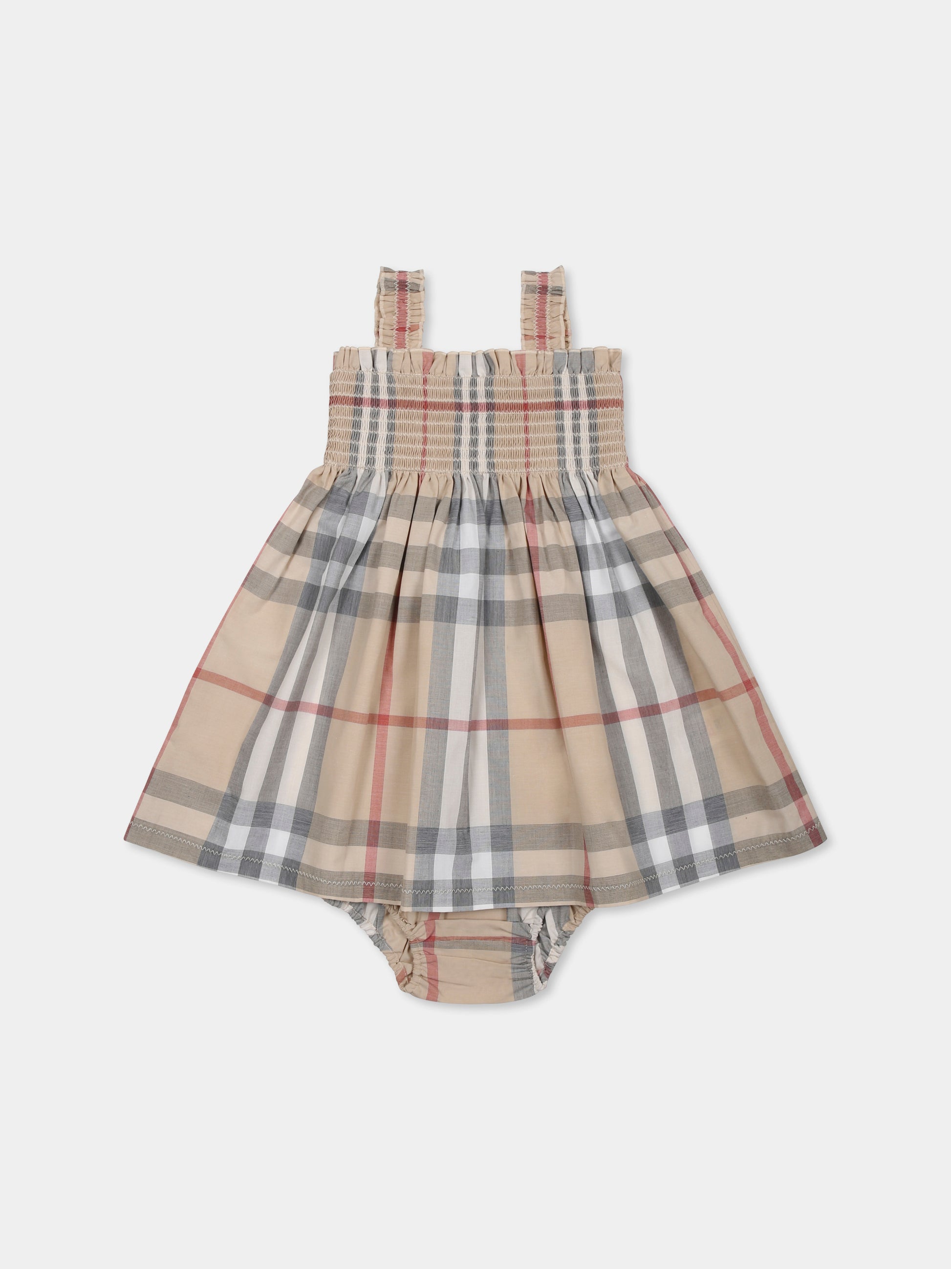 Vestito beige per neonata con check vintage,Burberry Kids,8100222 A2205