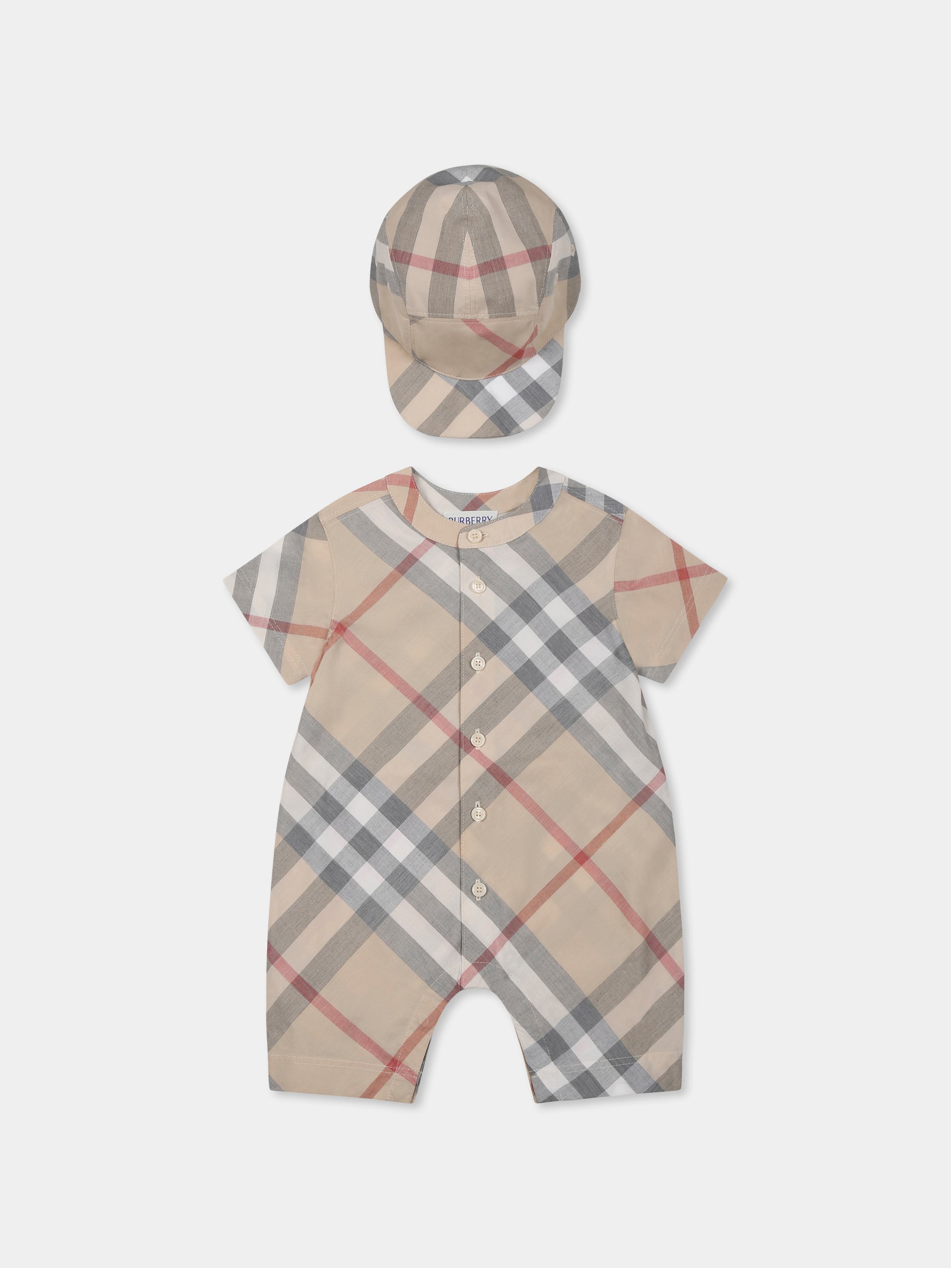 Set beige per neonato con check vintage,Burberry Kids,8100701 A2205