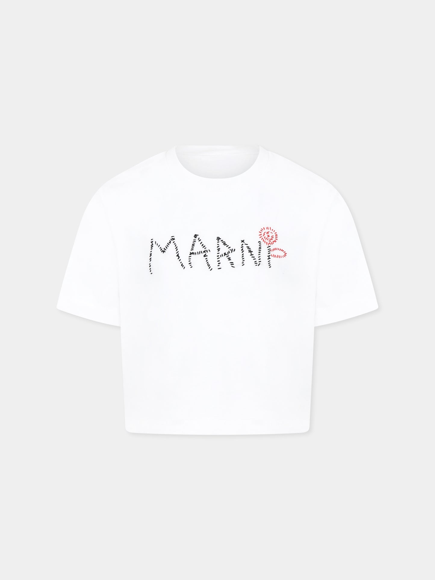 T-shirt bianca crop per bambina con logo,Marni Kids,M01444 M00V4 MT280F 0M100