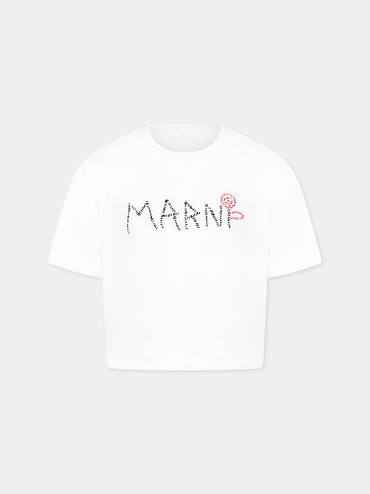 T-shirt bianca crop per bambina con logo,Marni Kids,M01444 M00V4 MT280F 0M100