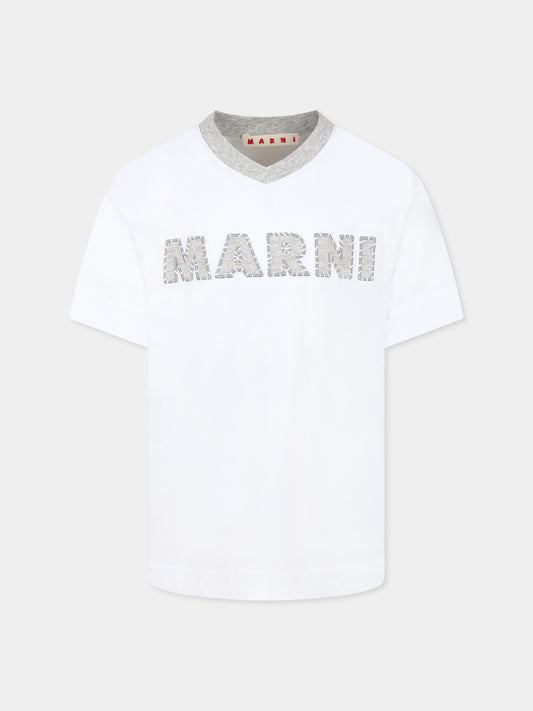 T-shirt bianca per bambino con logo grigio,Marni Kids,M01412 M00HZ MT274U 0M100