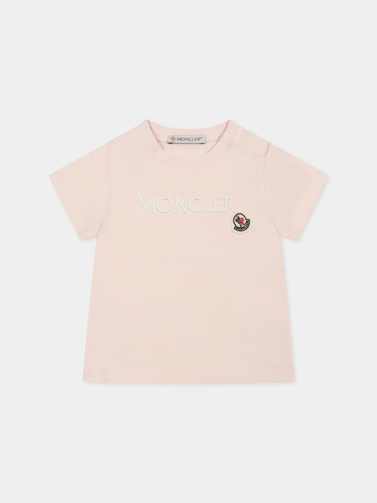 T-shirt rosa per neonata con logo,Moncler Kids,K1951 8C00006 89AUM 529