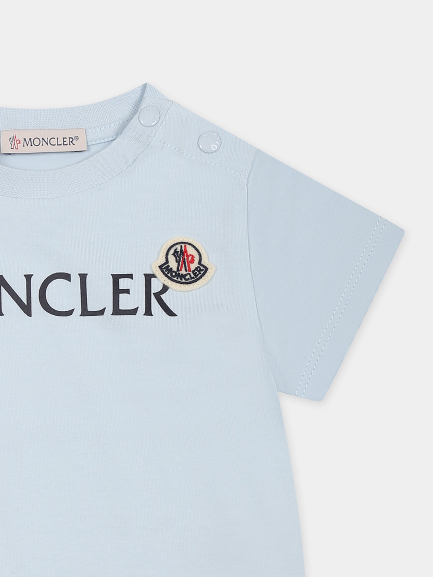 T-shirt celeste per neonato con logo,Moncler Kids,K1951 8C00007 8790N 709