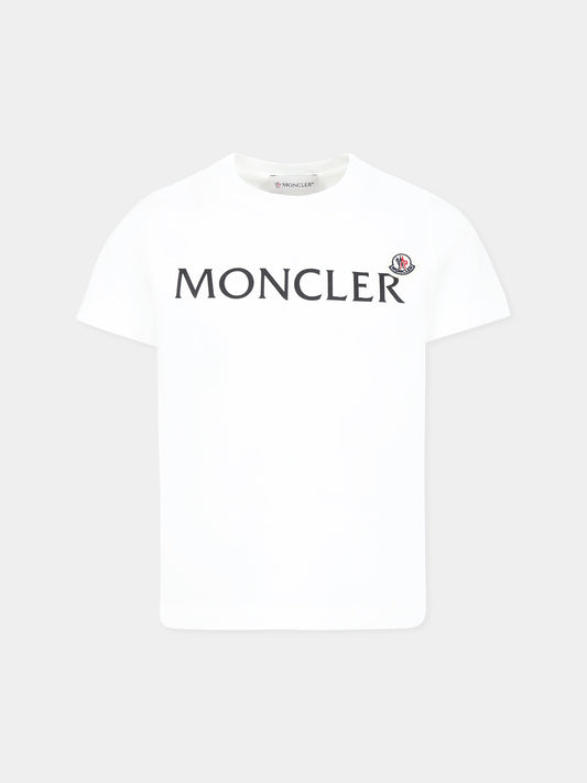 T-shirt bianca per bambini con logo,Moncler Kids,K1954 8C00015 89AFV 034