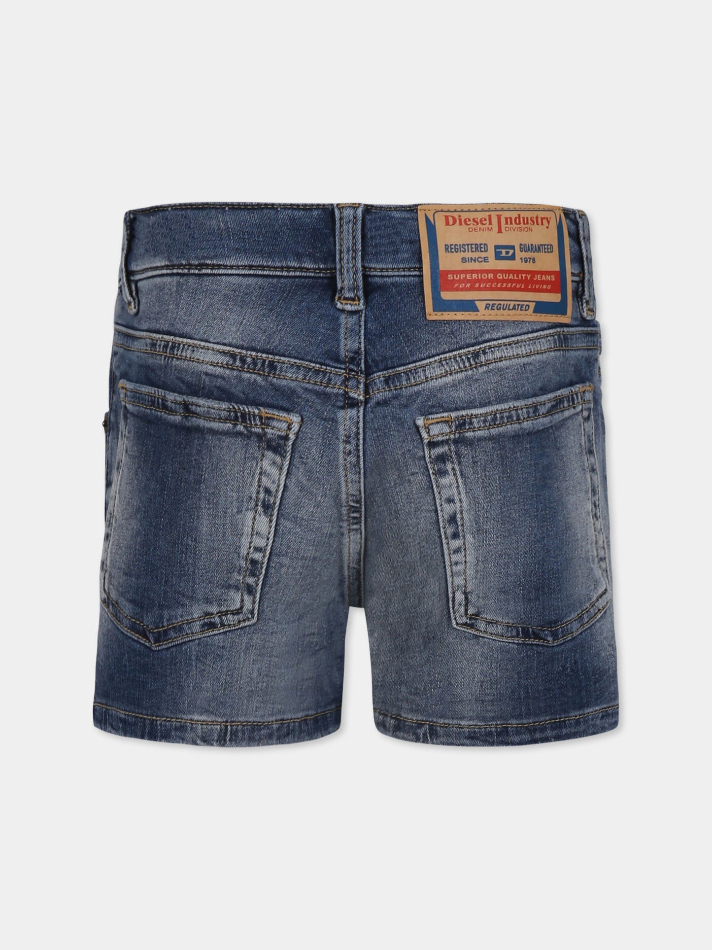 Shorts blu per bambina con patch logato,Diesel,J02308 KXBNR K01