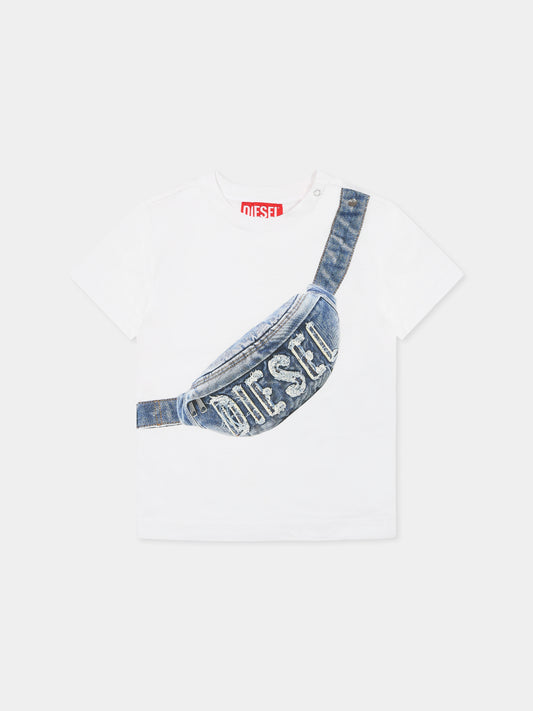 T-shirt bianca per neonato con marsupio e logo,Diesel,K00616 KYAYS K100