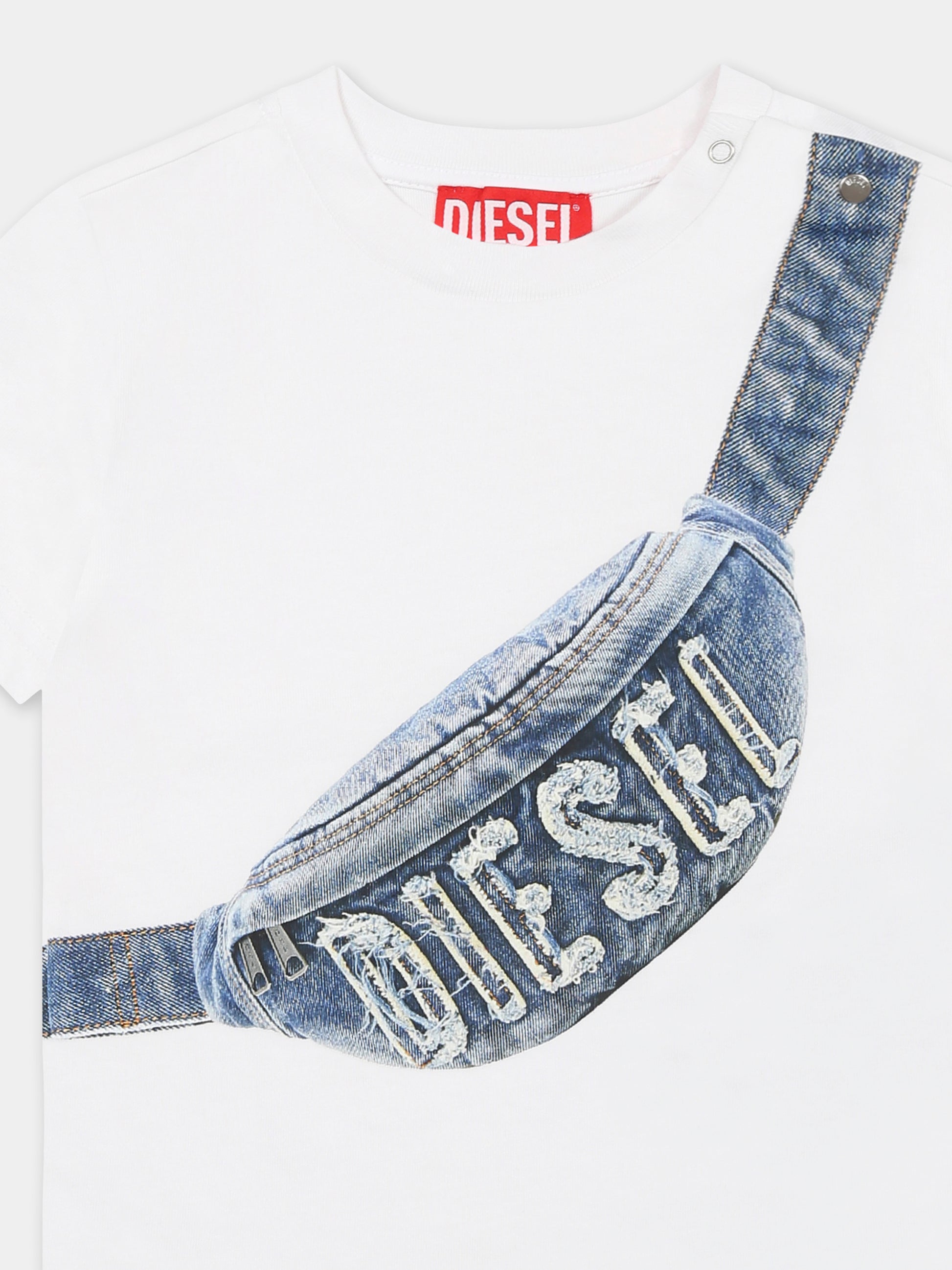 T-shirt bianca per neonato con marsupio e logo,Diesel,K00616 KYAYS K100