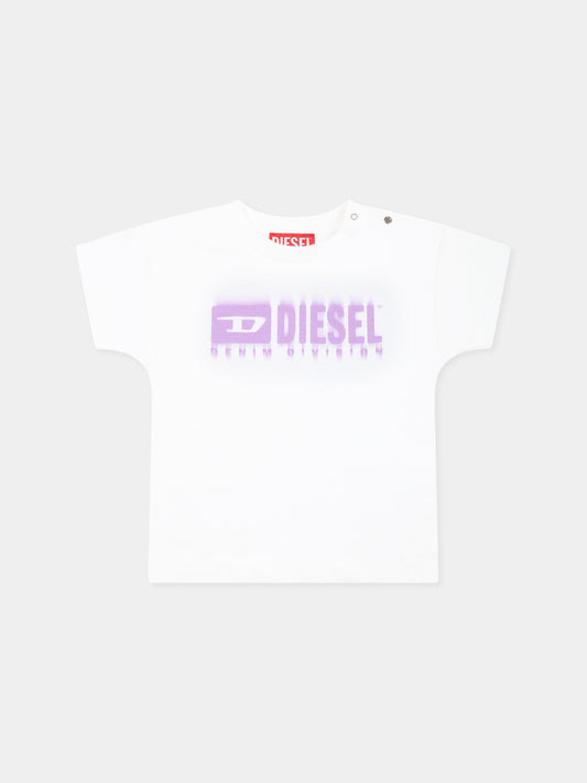 T-shirt bianca per neonata con logo,Diesel,K00569 00YI9 K100A