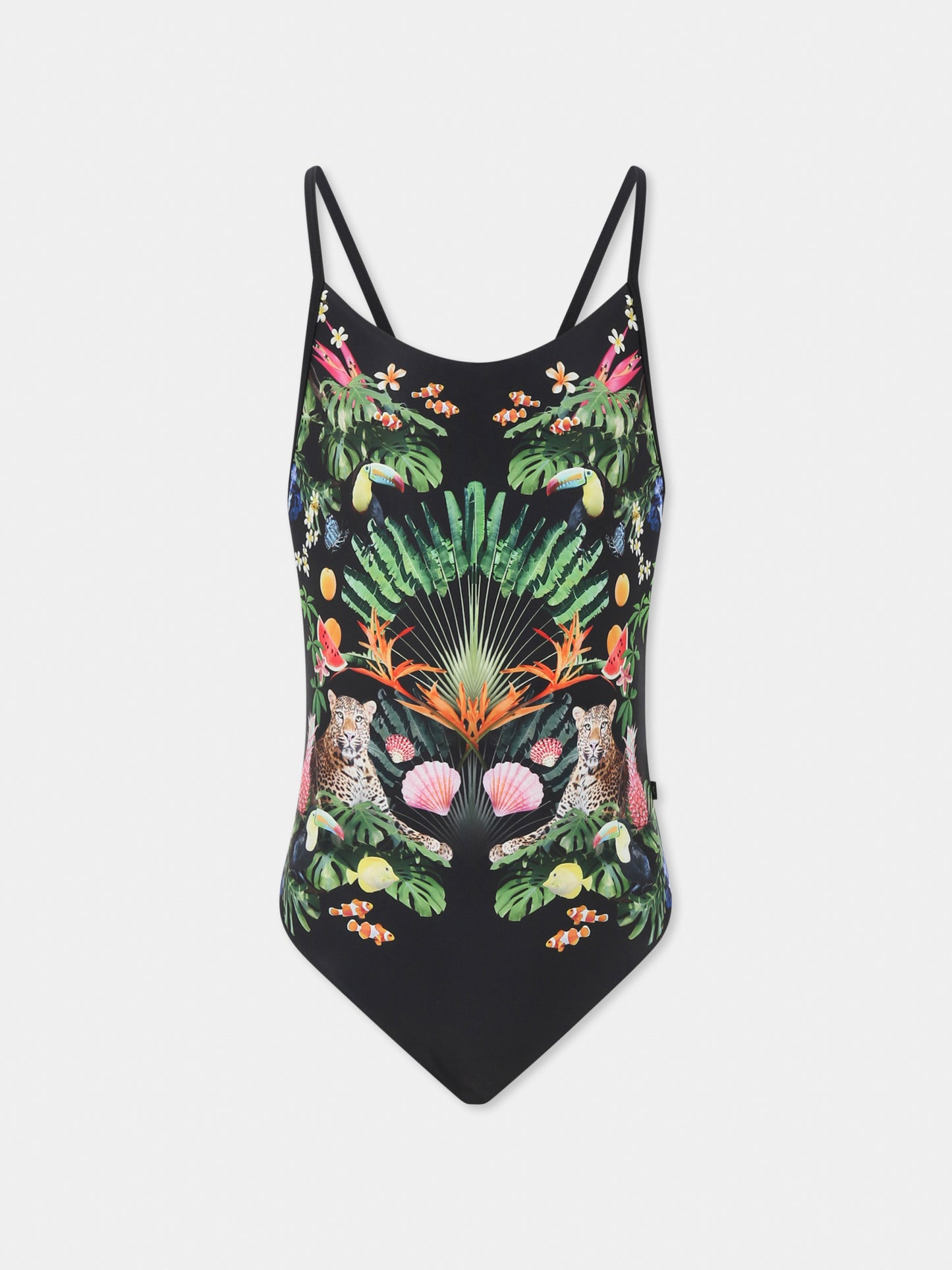 Maillot de bain noir pour fille avec imprimé léopard