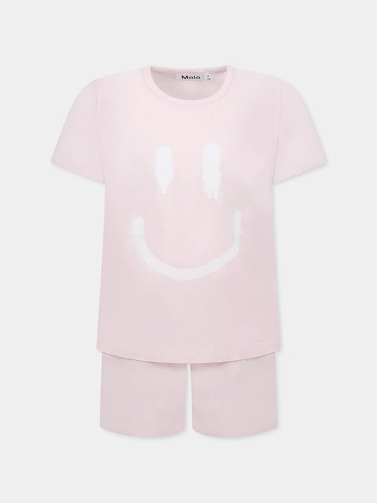 Pyjama rose pour fille avec smiley