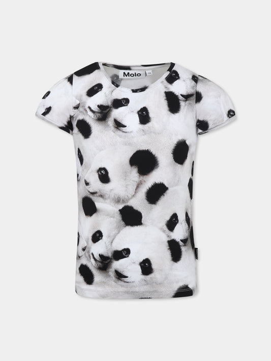 T-shirt bianca Rimona per bambina con panda all over,Molo,2S25A219 9274