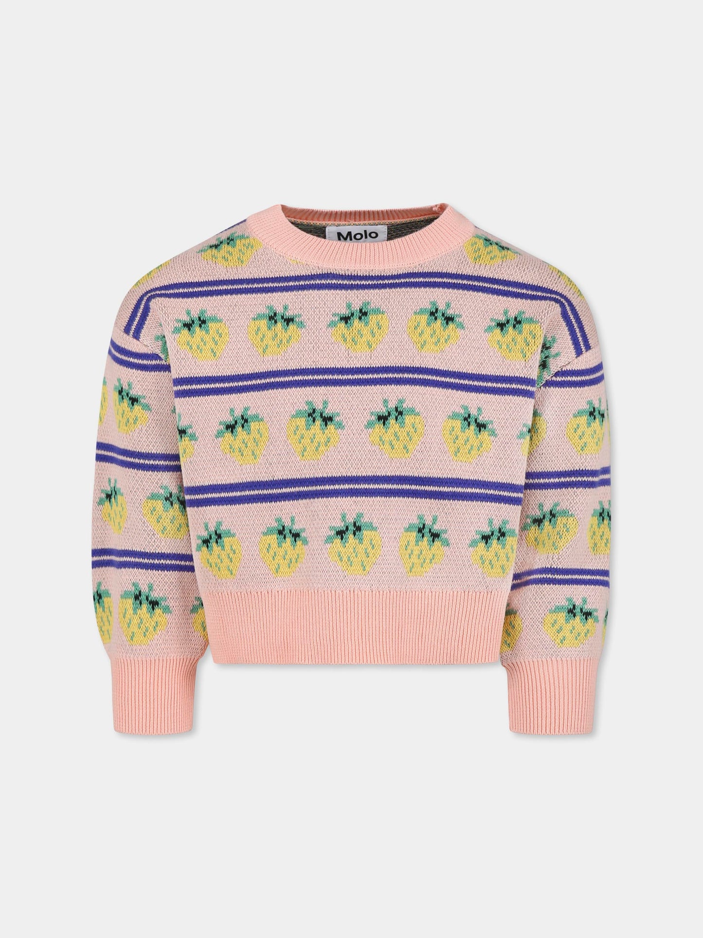 Pull court rose pour fille avec fraises