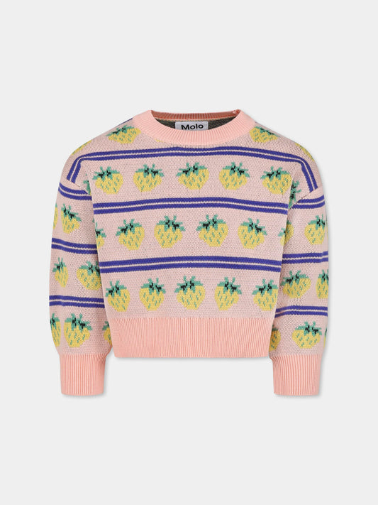 Pull court rose pour fille avec fraises