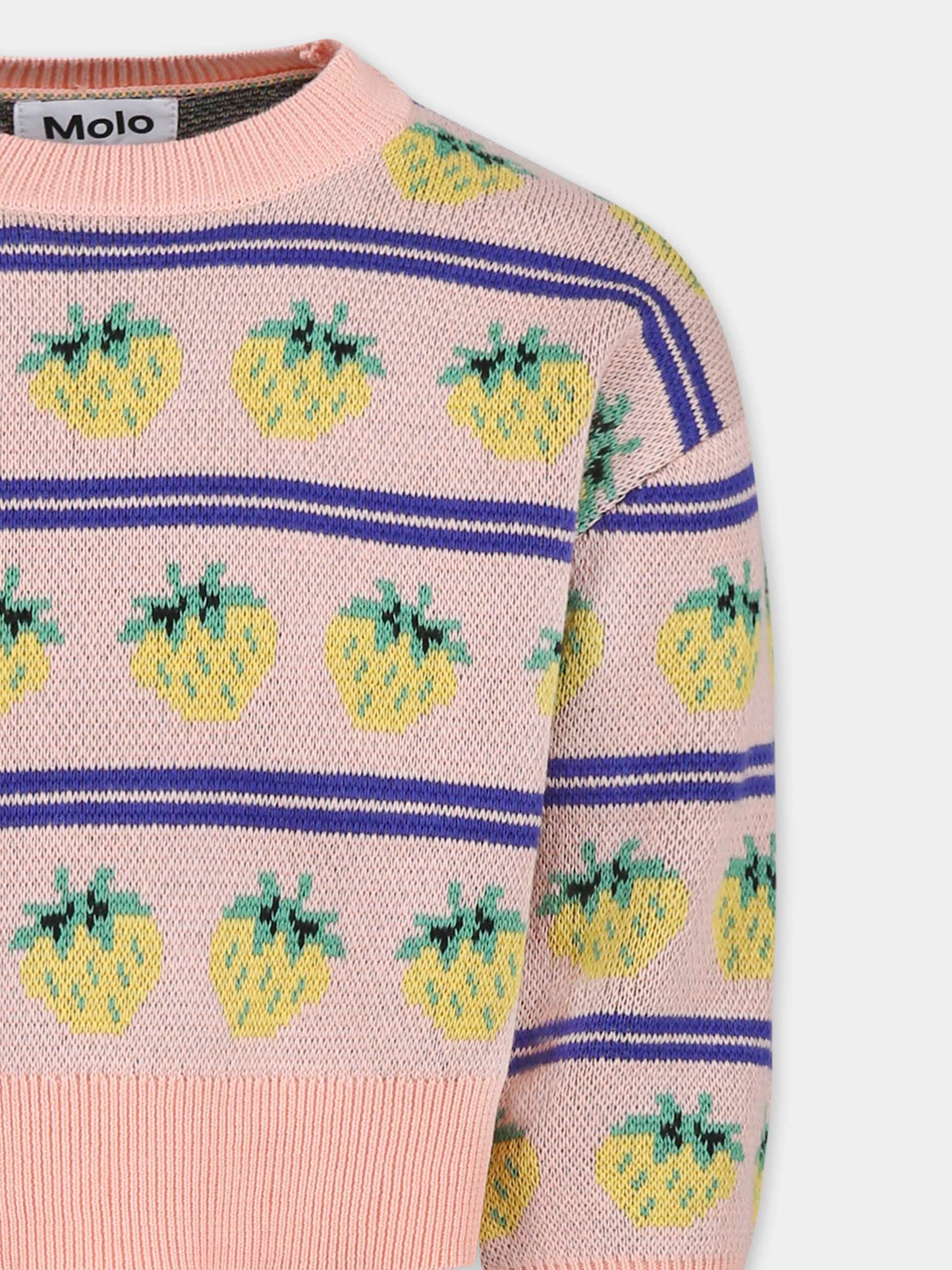 Pull court rose pour fille avec fraises