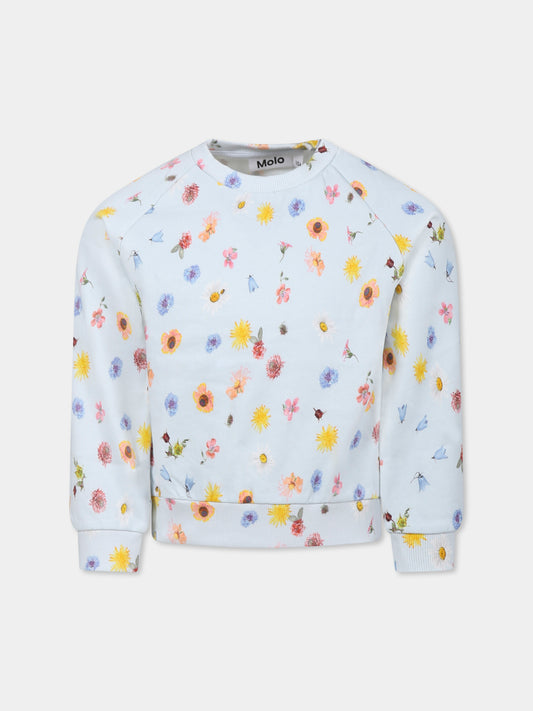 Felpa Disc celeste per bambina con fiori all over,Molo,4S25J201 9280