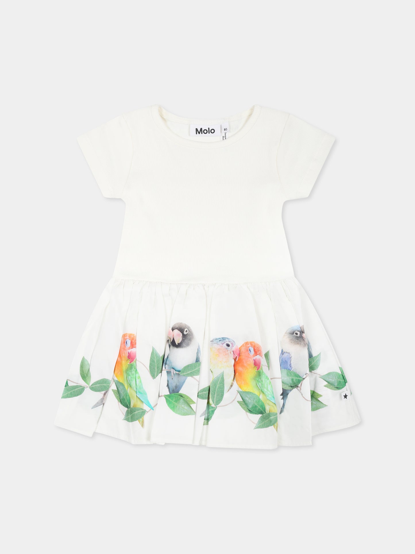 Vestito Carin bianco per neonata con pappagalli,Molo,4S25E107 3855
