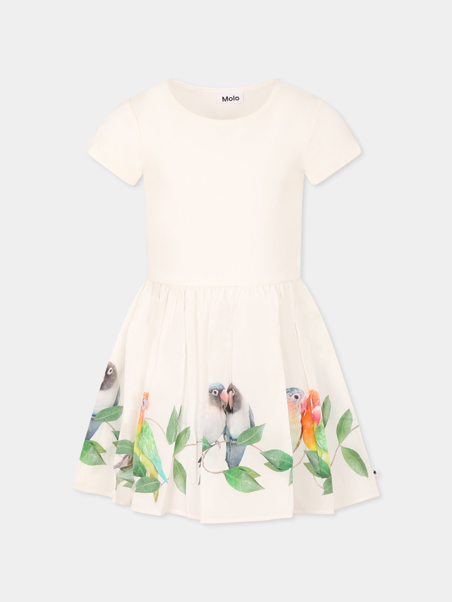 Vestito Carin bianco per bambina con pappagalli,Molo,4S25E107 3855