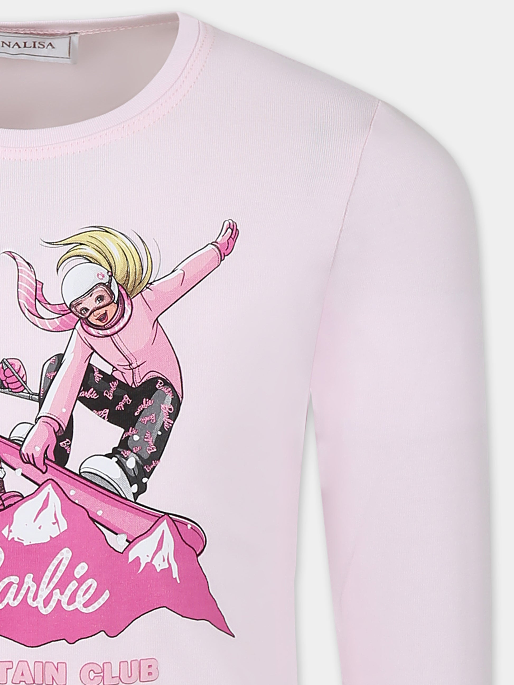 T-shirt rosa per bambina con stampa Barbie,Monnalisa,11D643 4201 0090